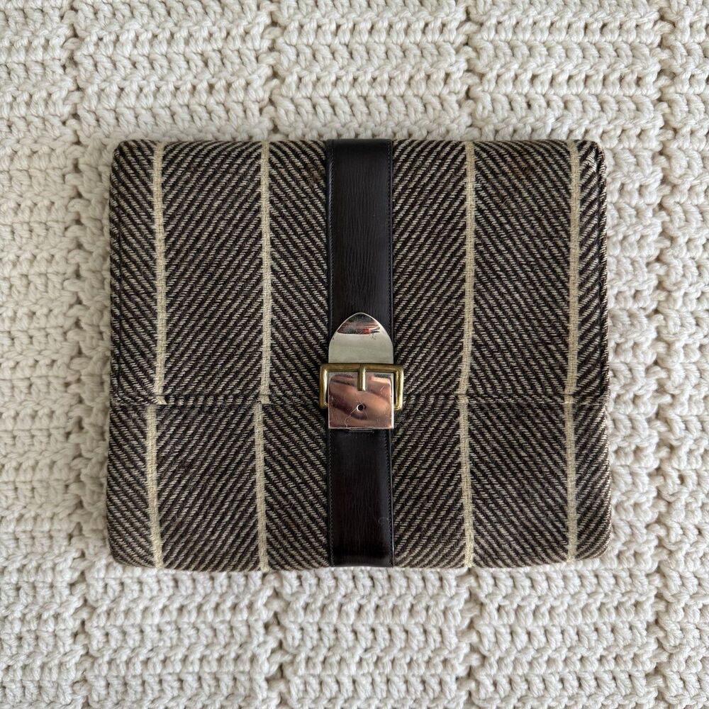 VTG Dual Pocket Clutch Purse Handbag With Brown Wool Herringbone Made In England